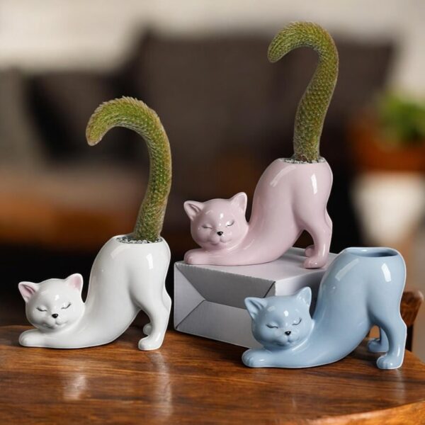 Stretching Cat Ceramic Planter
