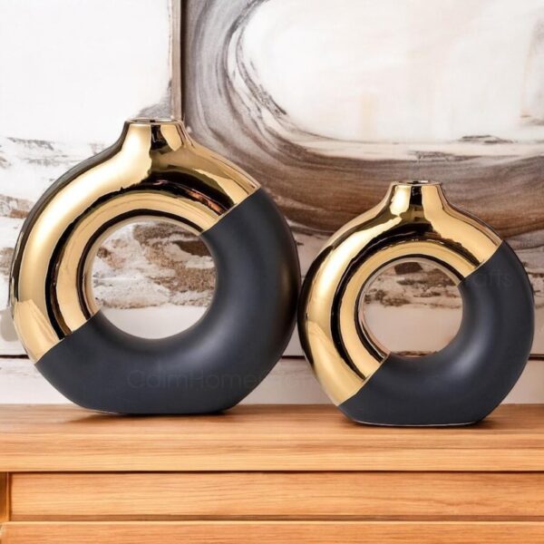 Black & Gold Donut Vase Set