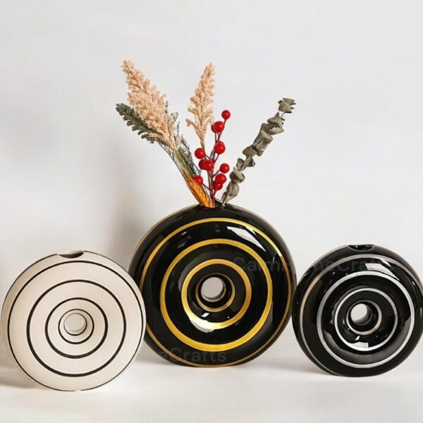 Black & White Circle Stripe Porcelain Vase