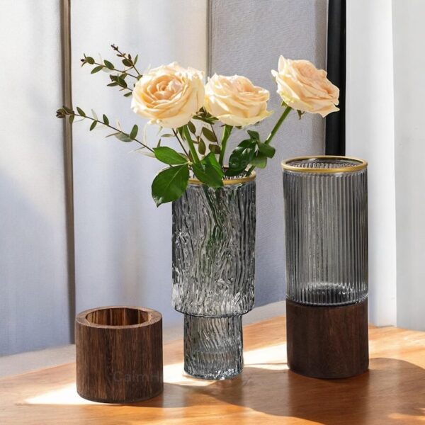 Glass Vase with Wooden Base