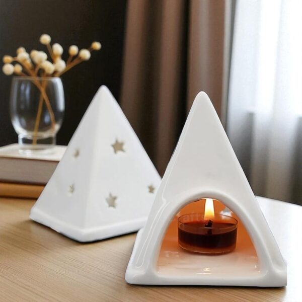 Ceramic Pyramid Candle Holder with Star Cutouts