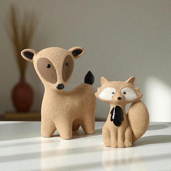 Rustic Woodland Deer & Fox Ceramic Figurines